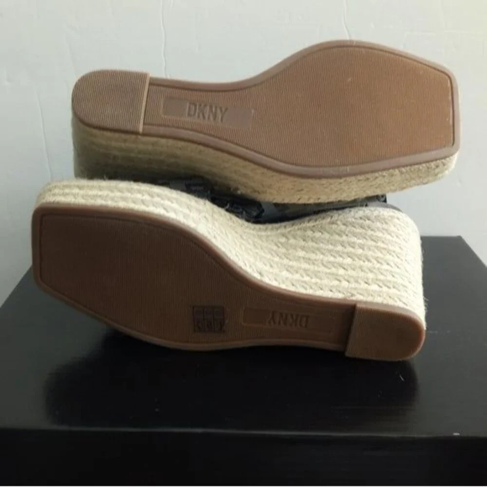 DKNY Sigmature Logo Platform Sandal Calima Ankle Strap Espadrille Size 6.5 $89